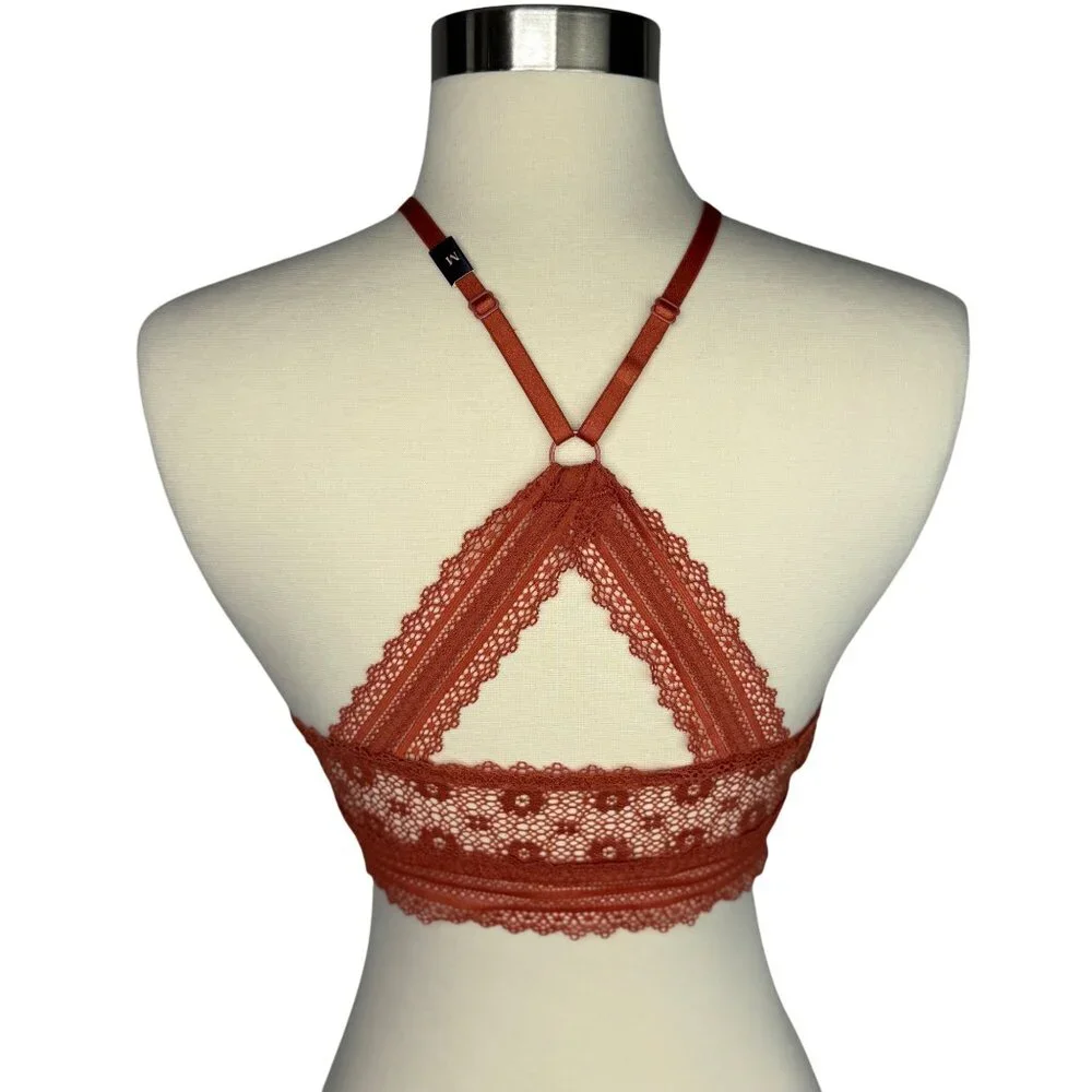 NWT Victorias Secret SzM Lace Bralette Rust Red Floral Lace Halter Neck Coquette